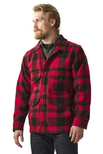 Vtg Filson Garment Mackinaw Cruiser 100% Wool Jacket Men's 42 Plaid Red Black - image 1