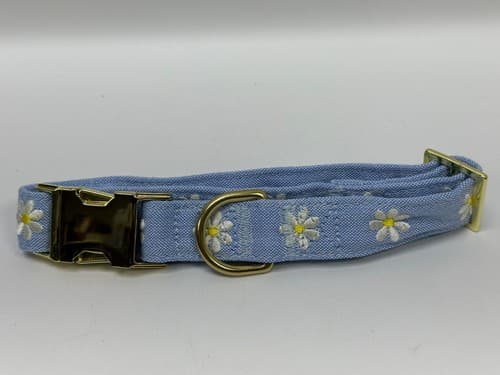 The Foggy Dog Daisy Embroidered Dog Collar Medium Blue - image 1