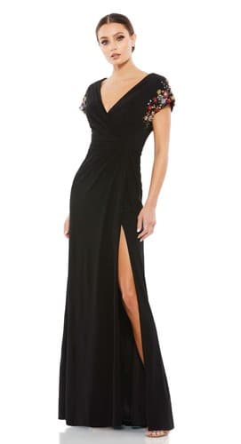 Mac Duggal Embellished Sleeve Jersey Wrap Gown - image 1