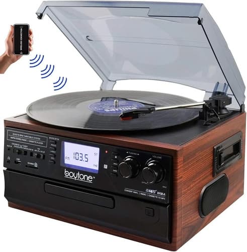 Boytone BT-22M Bluetooth Record Player Turntable AM/FM Radio Cassette CD - image 1