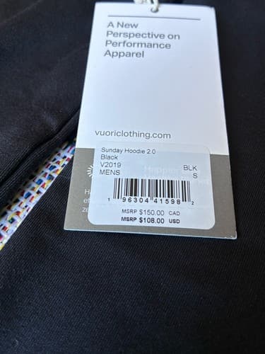 Vuori Sunday Hoodie 2.0 Black Men's S Hooded Pockets Pullover V2019 - image 1