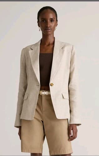 Quince Women’s Beige 100% European Linen Blazer Size L Single Button - image 1