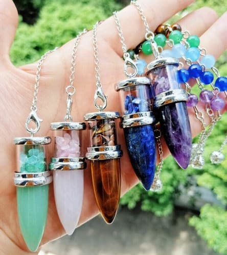 5pcs Amethyst Vary Stone Chakra Pendulum Pendants Energy Reiki Healing Amulet - image 1