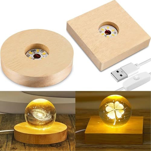2 Pcs LED Wood Display Base for Crystal Glass Art Resin - image 1