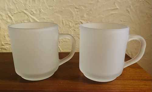 Set of 2 Luminarc France Vintage Frosted Glass 8 oz Mugs - Coffee Tea Cups - image 1