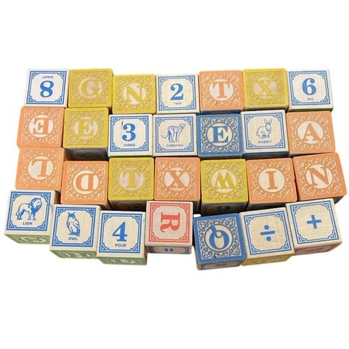 Uncle Goose Alphabet Blocks 28 Wood ABC Letters Animals Numbers Made in USA VTG - image 1