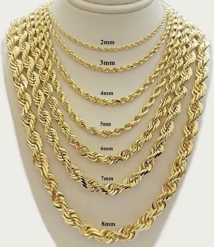 Real 14k Yellow Gold Rope Chain Necklace 2mm-10mm 18"-30" 14KT SOLID Men Women - image 1