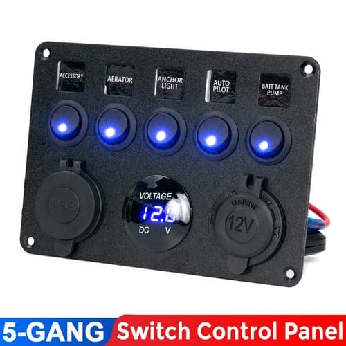 5 Gang Switch Panel 12V-24V Blue LED Rocker Breaker Waterproof for Car Boat Marine - image 1