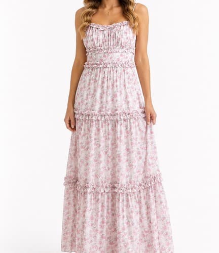 NEW Altar’d State Size Medium Pink and White Greer Floral Ruffle Maxi Dress NWT - image 1