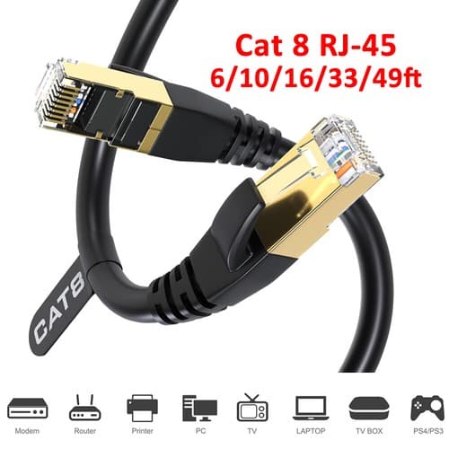 CAT 8 Ethernet RJ45 Cable High Speed 40Gbps LAN Patch Network Gold Plated 6-50ft - image 1