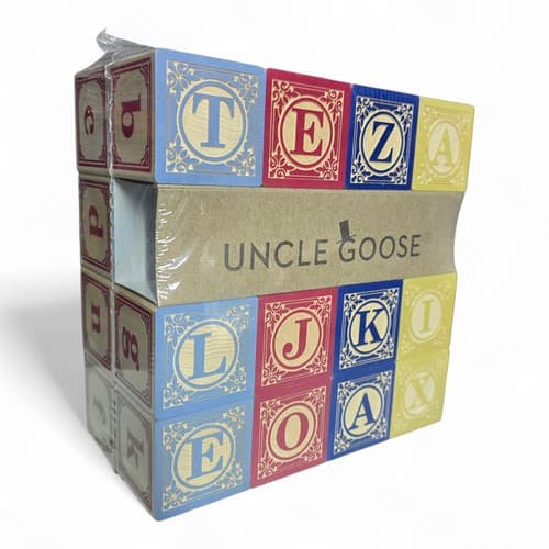 Sealed UNCLE GOOSE 28pc Wood Embossed Classic ABC Blocks MADE IN USA Non-Toxic - image 1