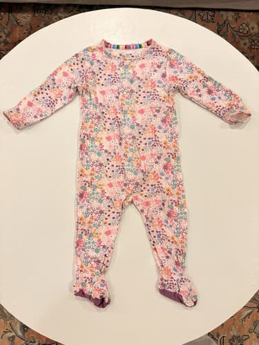 Magnetic Me Snap Closure Baby Girl Footie Pajamas Purple Floral 6-9 Months - image 1