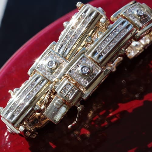14k Yellow Gold Handmade Diamond Bracelet 4.32ct 8" Vintage 36.9g RGL - image 1