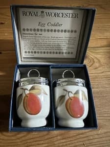 Royal Worcester Eversam Pattern Egg Coddlers - Set of 2, 1960s Discontinued - image 1
