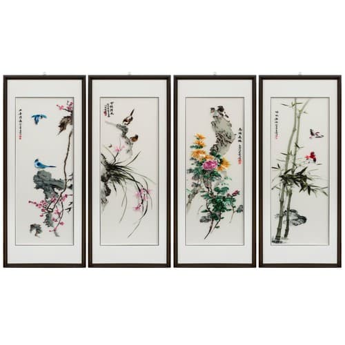 Silk Embroidery Chinese Wall Art - Four Season Flowers Shadow Box - image 1