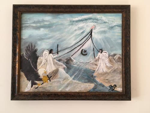 Oil painting prophecy, signed MG painted 1980 Islam, Jewish crisis Trump legacy - image 1