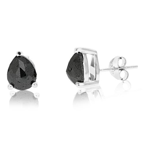 3.50 ct Black Diamond Pear-Shaped Stud Earrings in .925 Sterling Silver Prong Setting - image 1