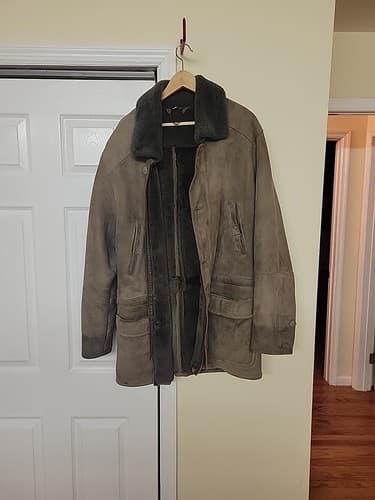 Overland Sheepskin Suede Shearling Vintage Heavy Coat Jacket Size 50 USA - image 1
