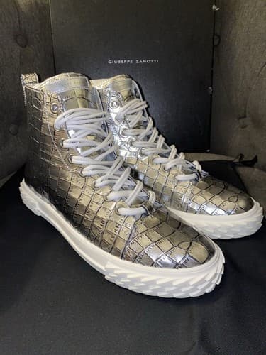 Giuseppe Zanotti Metallic Silver Croc Embossed Blabber Hi-Top Sneakers US 12 NWB - image 1