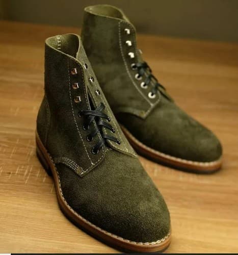 Handmade Men's Hunter Green Suede Lace Up Ankle Boots - image 1