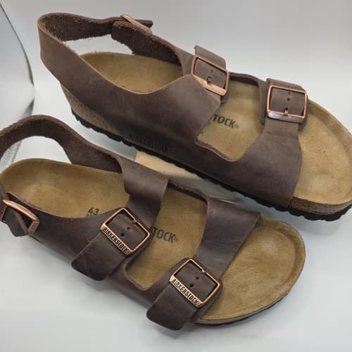 BIRKENSTOCK Milano Birkibuc Mocha w/Ankle Strap Unisex Sandals 43 280 10M EUC - image 1