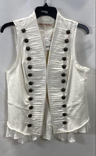 Free People Women's Band Stand Vest Ivory Military Ruffle Hem Size S - image 1