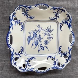 Lillian Vernon Ceramic Blue and White Floral Pierced Platter Plate 8" Cottage Style - image 1