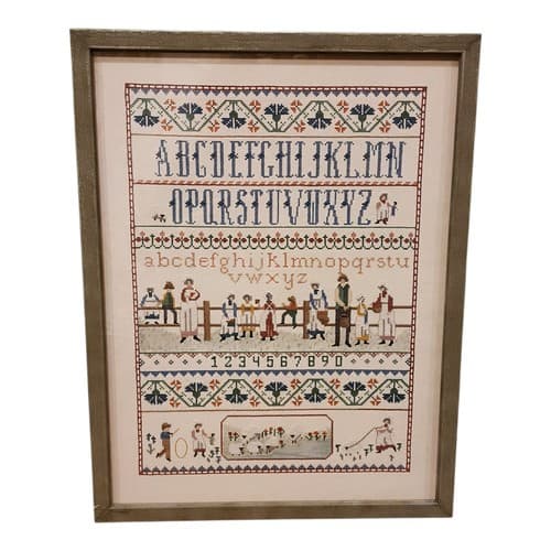 Vintage Colonial Cross Stitch Sampler Framed Alphabet Primitive Farmhouse Cottage - image 1