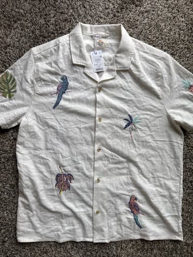 Marine Layer Stretch Selvage Embroidered Resort Shirt Men's M White Tropical - image 1