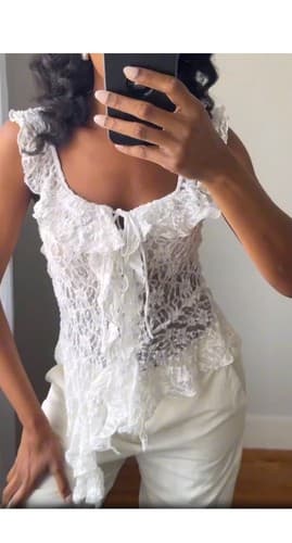 Zara SS25 Ruffled Semi Sheer Lace T-Shirt Top White Size S M L - image 1