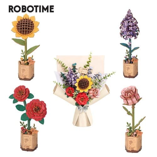 Rowood 4-Types Flowers Bouquet DIY 3D Wooden Puzzle Decor Mom's/Lover/Gi - image 1