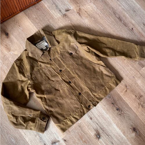 Filson Tan Lined Tin Cloth Cruiser Jacket Mens Size L - image 1