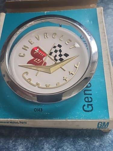 1956 1957 Chevrolet Corvette Vintage Nose Tail Emblem 3.5” Gold OEM and Bezel - image 1