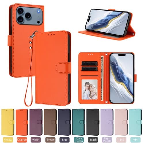 Magnetic PU Leather Flip Stand Wallet Strap Case For iPhone 17 Pro Max, 16, 15, 14 - image 1