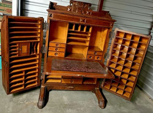 Antique 19th Century Wooton Desk Grade Burl Walnut Patent Pat - image 1