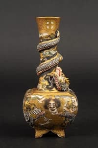 Antique Satsuma Vase w Coiled Dragon Hand-Painted, Signed Japan Meiji 1868-1912 - image 1