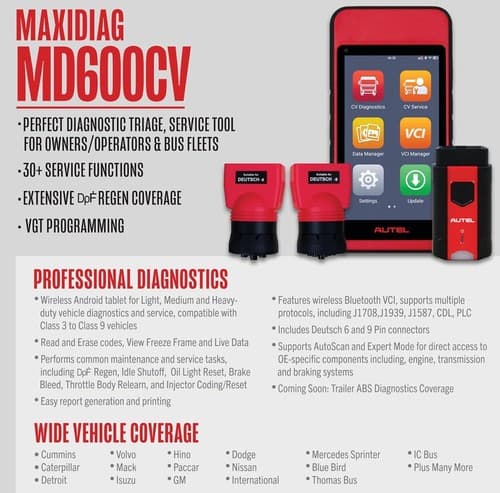 Autel MaxiDIAG MD600CV Kit Heavy-Duty Transport Vehicle Truck Diagnost Service - image 1