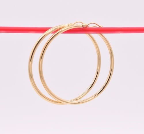 1.5" 2mm X 40mm Plain Shiny Hoop Earrings REAL 10K Yellow Gold Super Light 2 gr - image 1