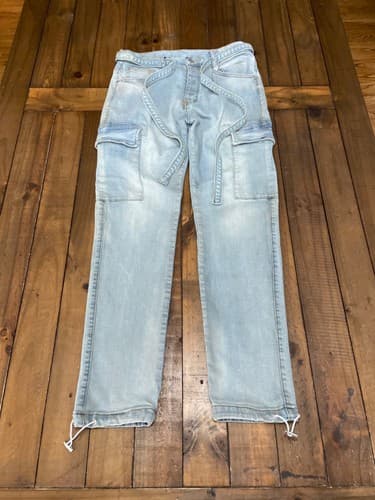 mnml Baggy Cargo Denim Pants Blue Medium Wash Rave Fit Mens Size 32 M2019-P565 - image 1