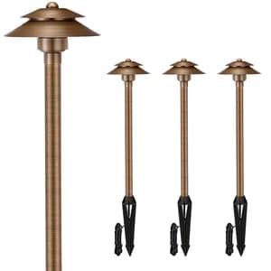 Solid Brass Low Voltage Landscape Pathway Lights (6'' Shade 2-Tier, 19'' Tall) - image 1