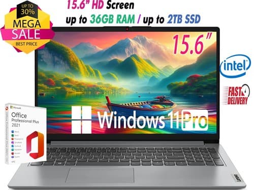 Lenovo IdeaPad 1i 15.6" Laptop Intel Celeron N4500 Up to 36GB RAM 2TB SSD Windows 11 Pro with Office - image 1