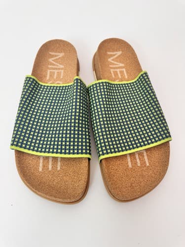 Message NEW Blue Shaw Slide Womens 11 42 Stretch Knit Cork Foot Handmade Shoes - image 1