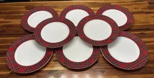 8 Ralph Lauren Tartan Red 12" Charger Plates Bone China England – MINT - image 1