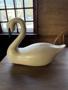 Large Wooden Swan Figurine 15" x 11" x 7" Cream Bird Sculpture - image 1