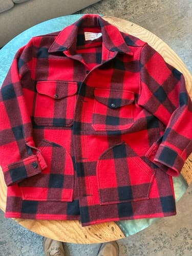 Vintage Filson Mackinaw Cruiser Jacket Red Black Plaid Wool USA Size 46 - image 1