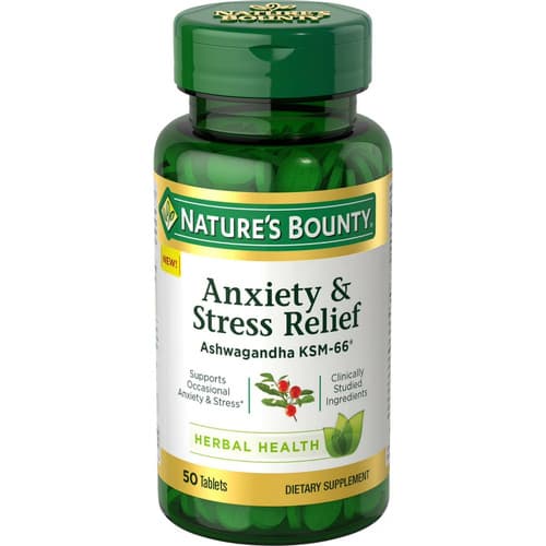 Nature's Bounty Stress Relief Ashwagandha KSM 66 Tablets, Mood Support, 50 Count - image 1