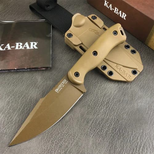 KA-BAR BK-18 Fixed Blade Utility Knife Tan Handle Steel Blade with Sheath - image 1
