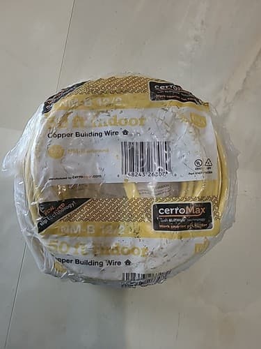 CerroMax 50ft Indoor Copper Building Wire NM-B 12/2 with Ground Yellow - image 1