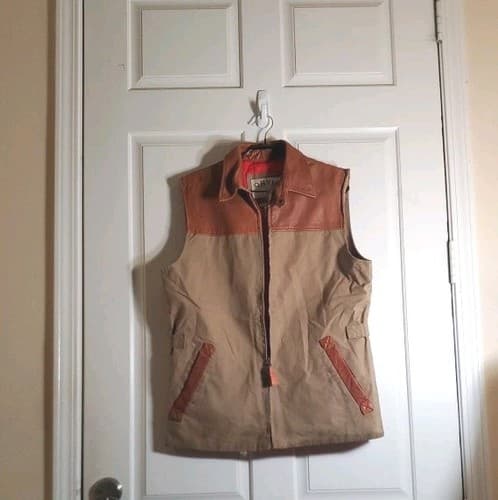 ORVIS-SIZE MEDIUM VEST, 100% COTTON-GENUINE LEATHER. - image 1