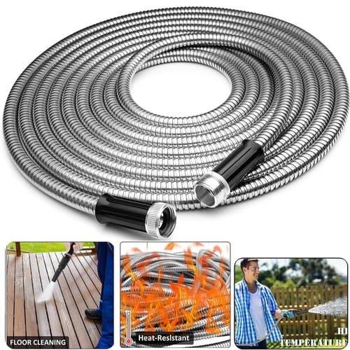 Stainless Steel Metal Garden Water Hose - 25/50/75/100FT Flexible Patio Home - image 1